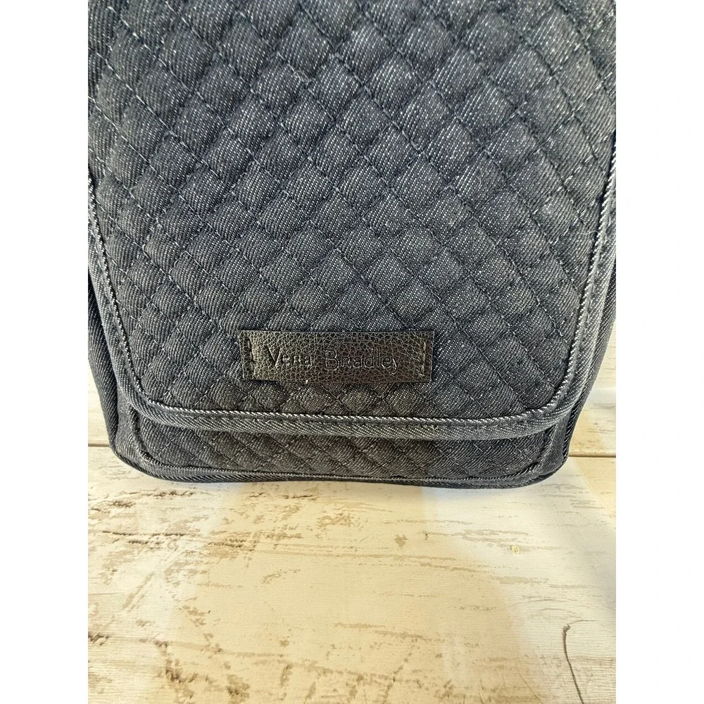 Vera Bradley Quilted Denim Crossbody Bag Dark Wash Blue Floral Lining Hipster